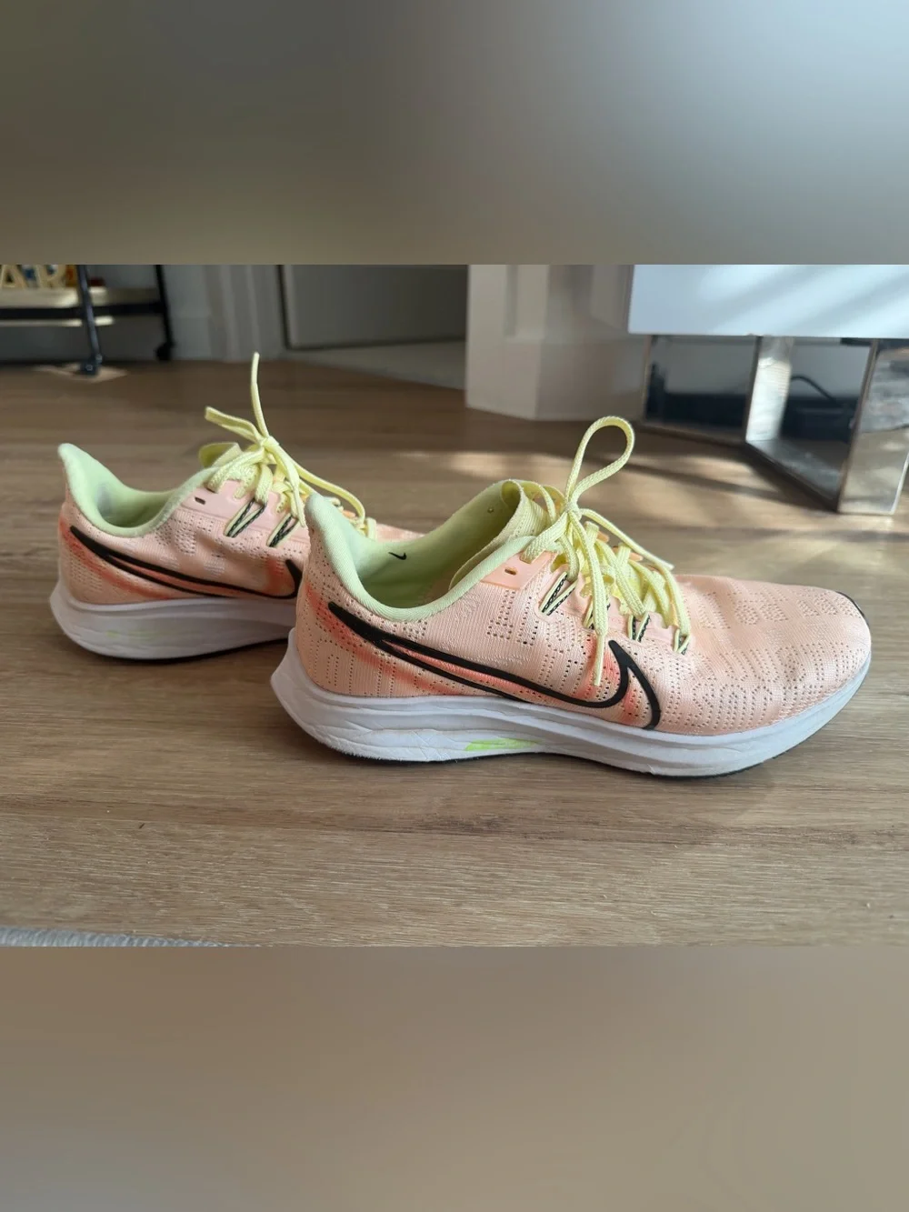 Nike Peach and Yellow Running Shoes with Black Swoosh